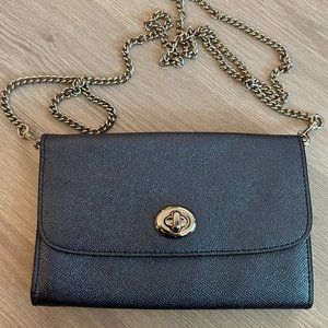 Coach metallic blue leather chain crossbody bag
